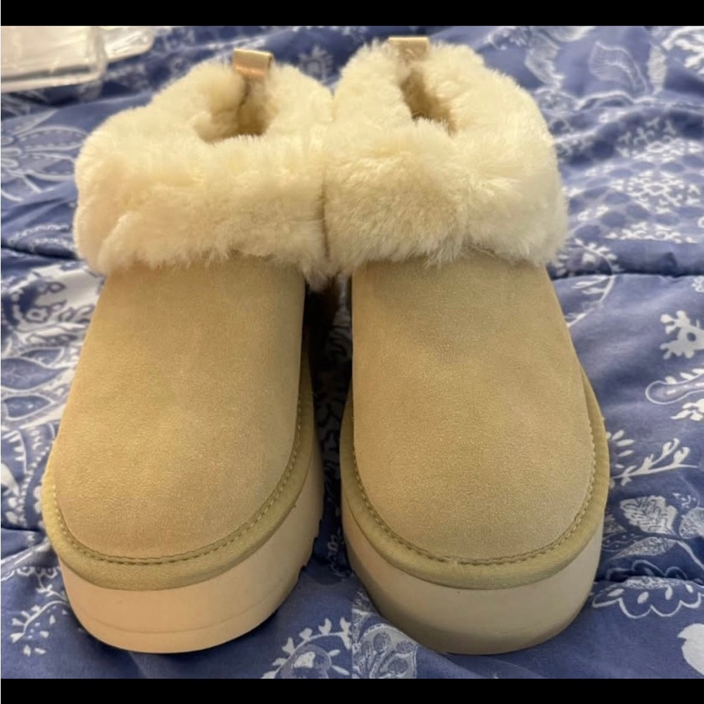 UGG Cream Suede Shearling Clog Slippers